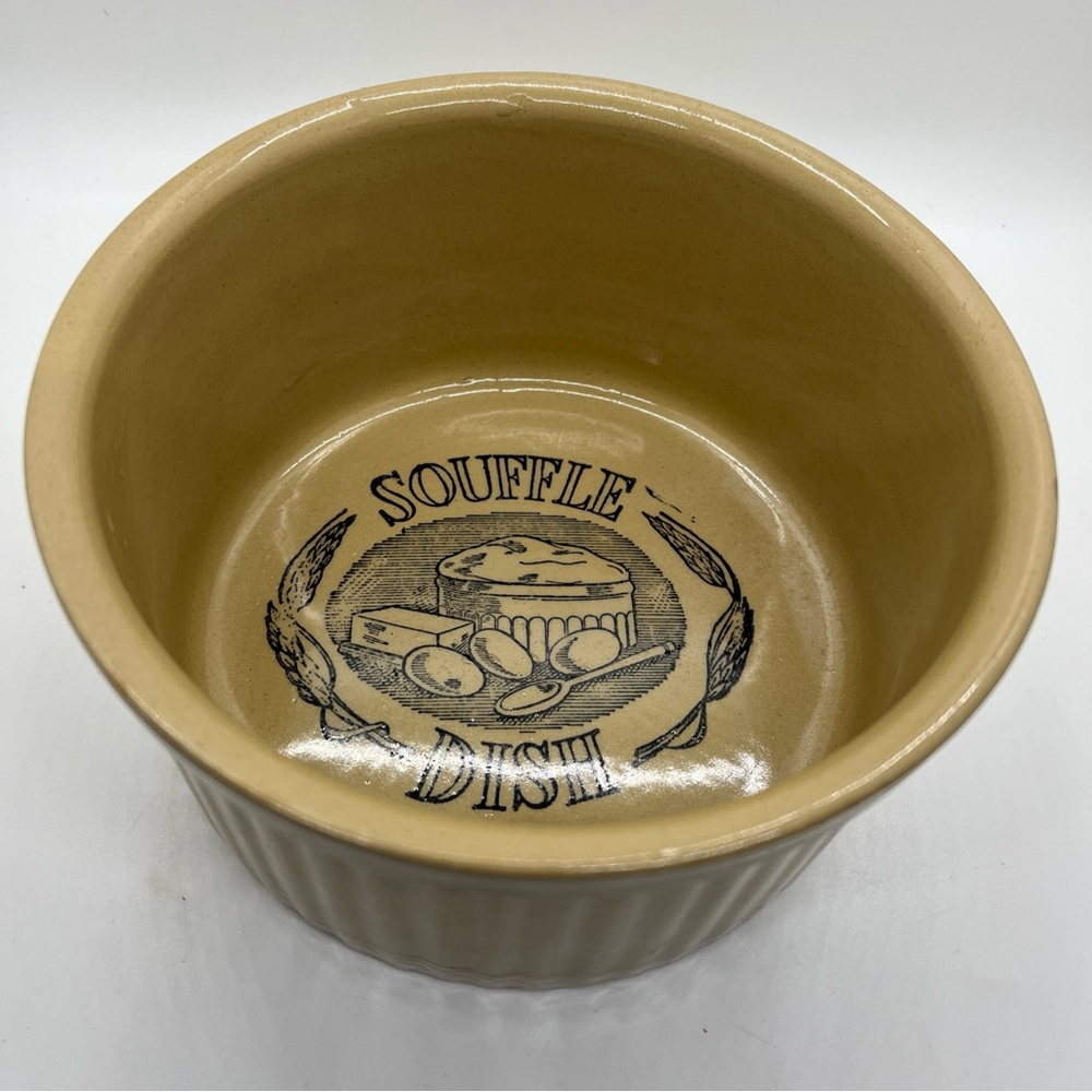 Vintage Soufflé Dish Made In England Tan Baking  Pan Pot Ceramic Bakeware